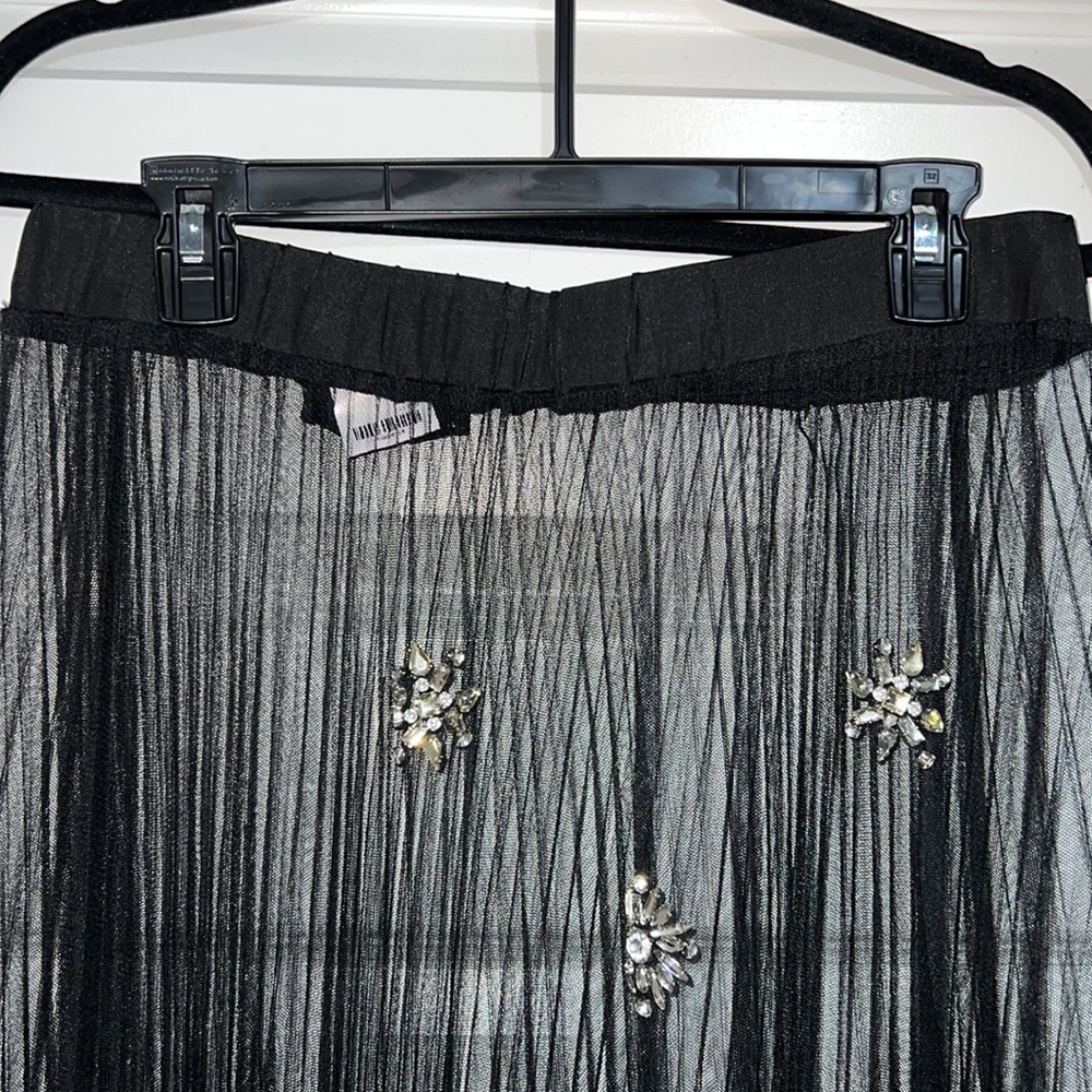 NWT! AKIRA Black Tulle Coverup Chrystal Embellished Rhinestone Maxi Ruffle Pleat - Picture 10 of 10